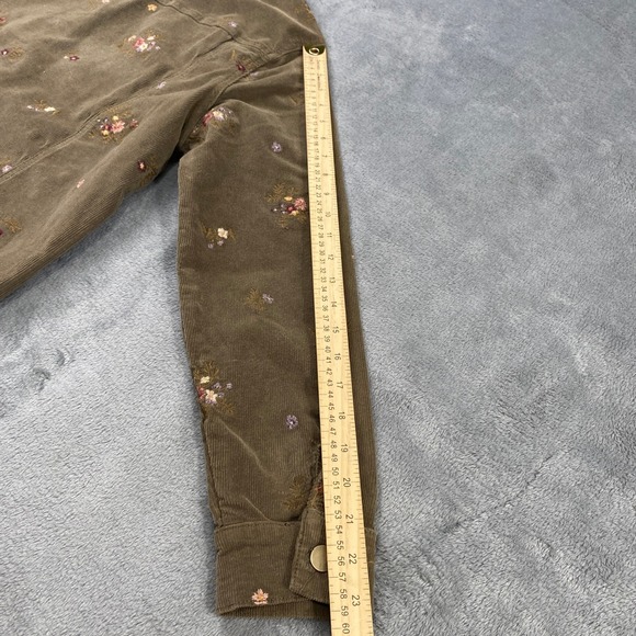 Driftwood Shirt Womens M Brown Shayna Corduroy Floral Embroidered Snap Shacket - Picture 6 of 13